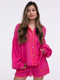Musselin-Bluse "Stitches" in Pink/Orange