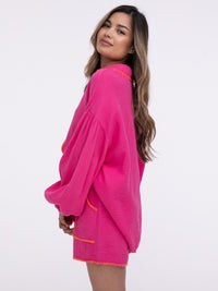 Musselin-Bluse "Stitches" in Pink/Orange