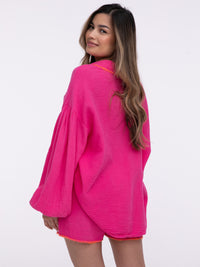 Musselin-Bluse "Stitches" in Pink/Orange