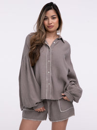 Musselin-Bluse "Stitches" in Taupe