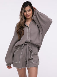 Musselin-Bluse "Stitches" in Taupe