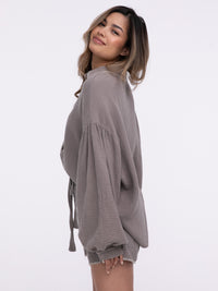 Musselin-Bluse "Stitches" in Taupe