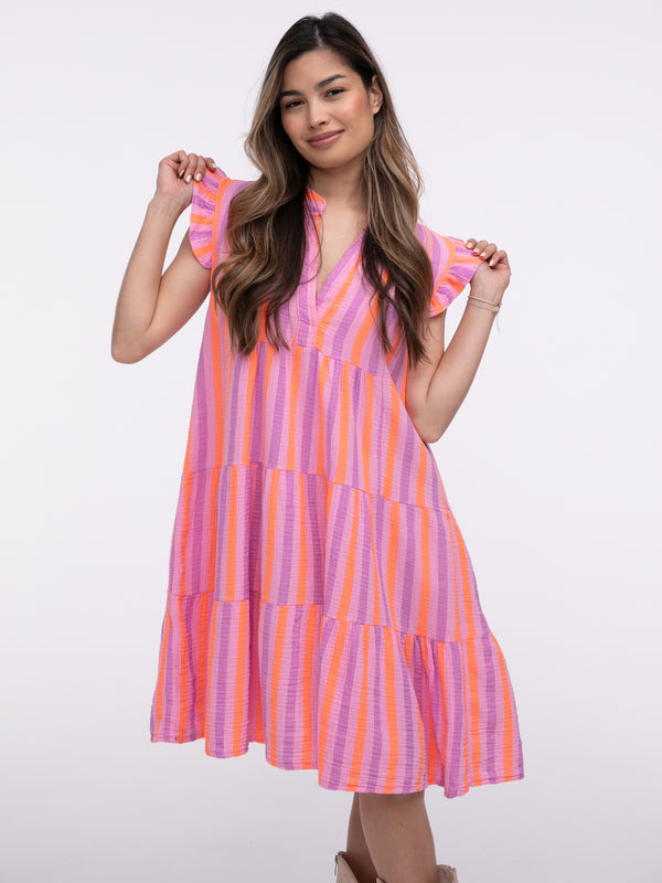 Musselinkleid "Anita" in Lila/Orange