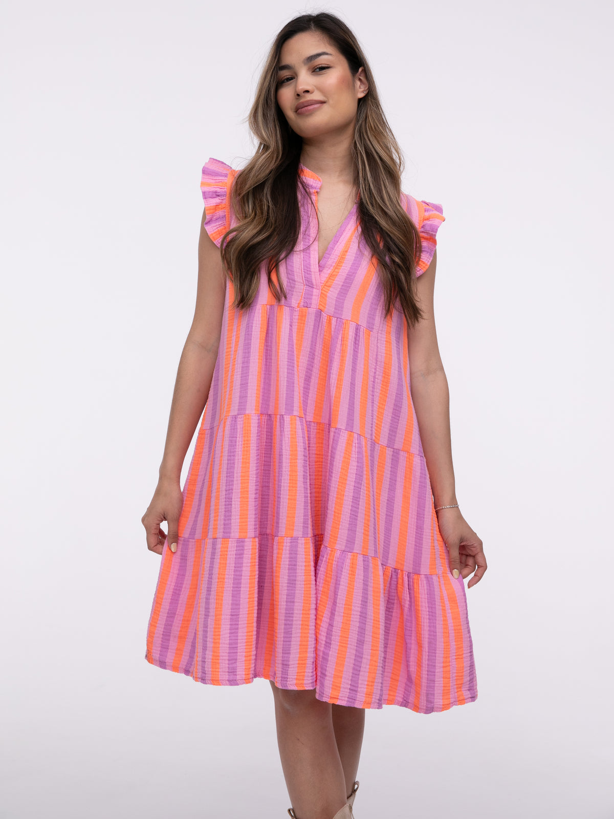 Musselinkleid "Anita" in Lila/Orange