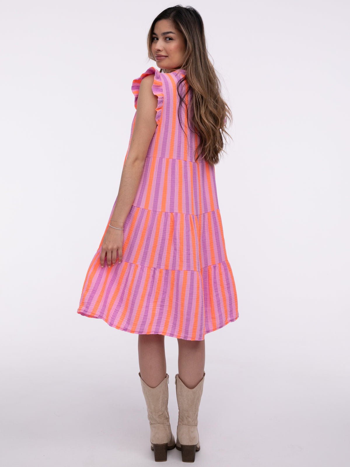 Musselinkleid "Anita" in Lila/Orange