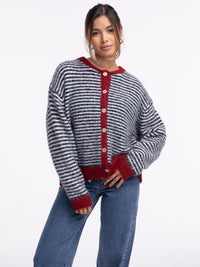Cardigan "Antonia" in Blau/Burgundy