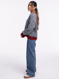 Cardigan "Antonia" in Blau/Burgundy
