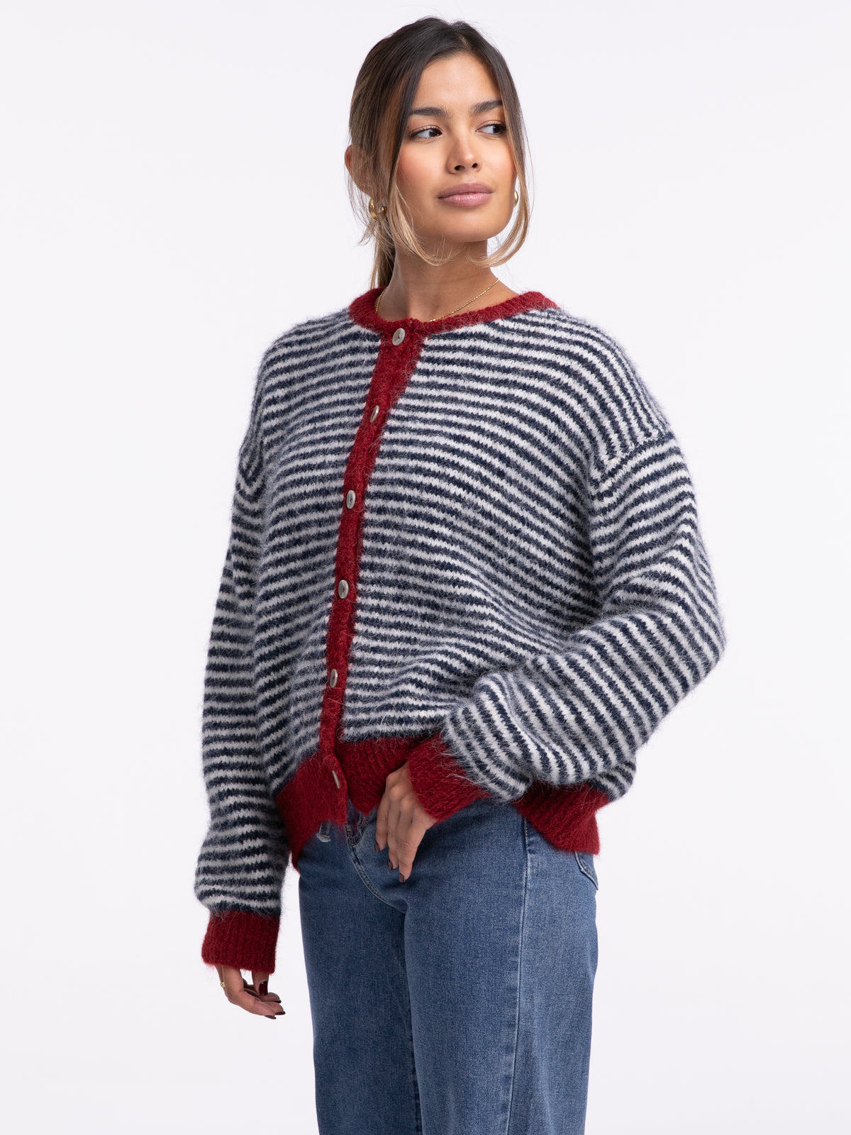 Cardigan "Antonia" in Blau/Burgundy