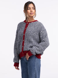Cardigan "Antonia" in Blau/Burgundy