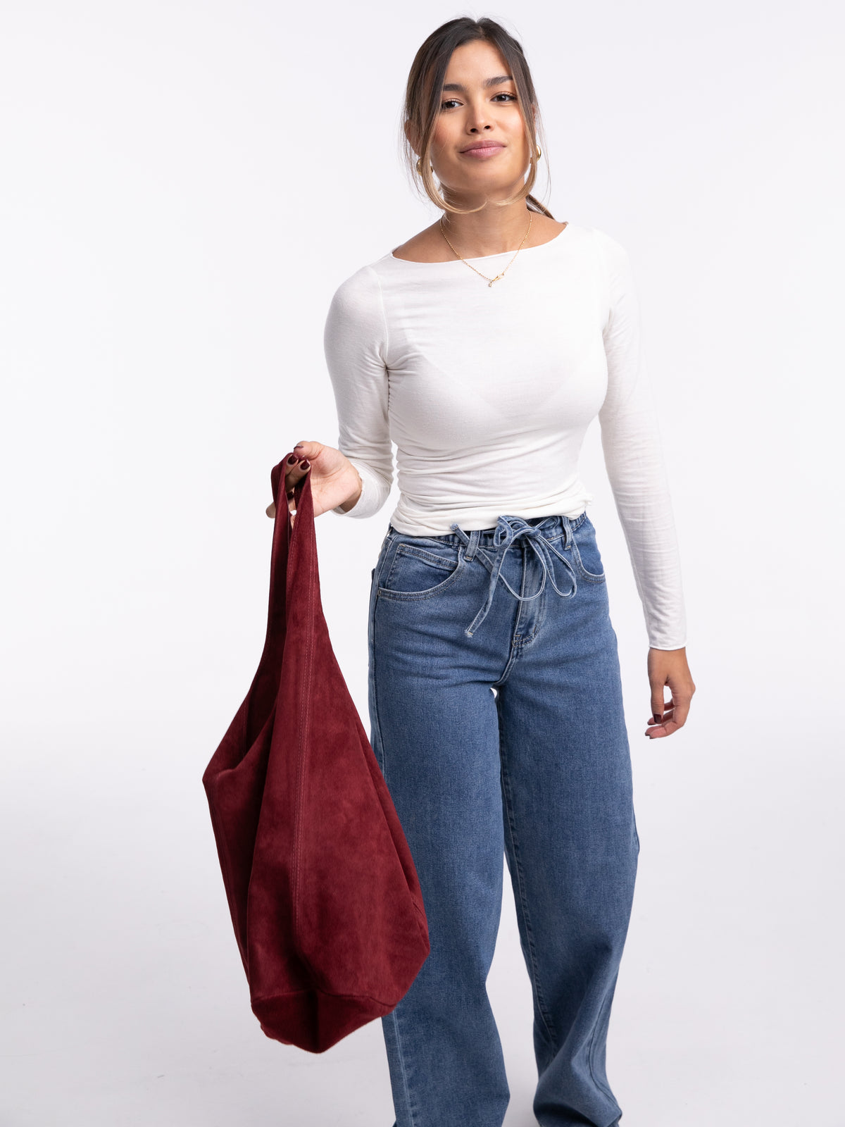 Wildleder-Tasche "Anna" in Burgundy