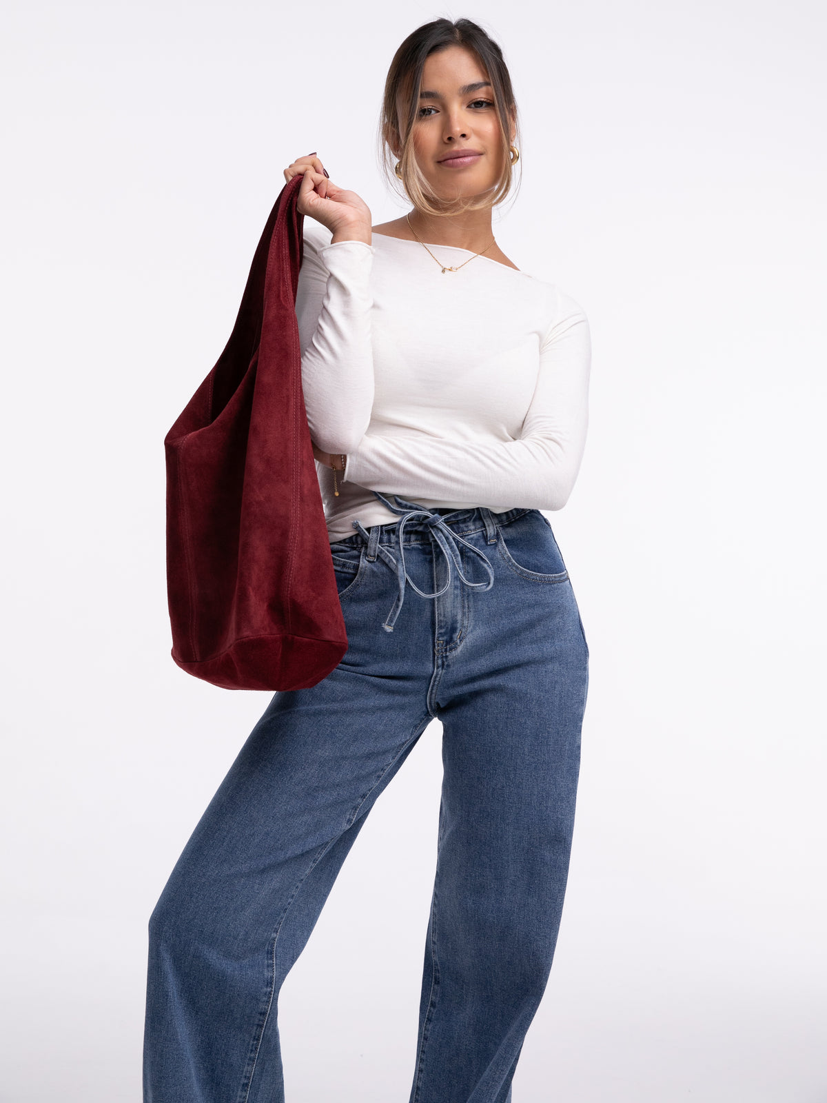 Wildleder-Tasche "Anna" in Burgundy