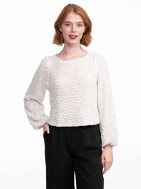 Paillettenpullover "Aliya" in Creme