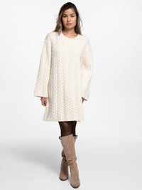 Strick-Pulloverkleid mit Zopfmuster "Lissan" in Creme