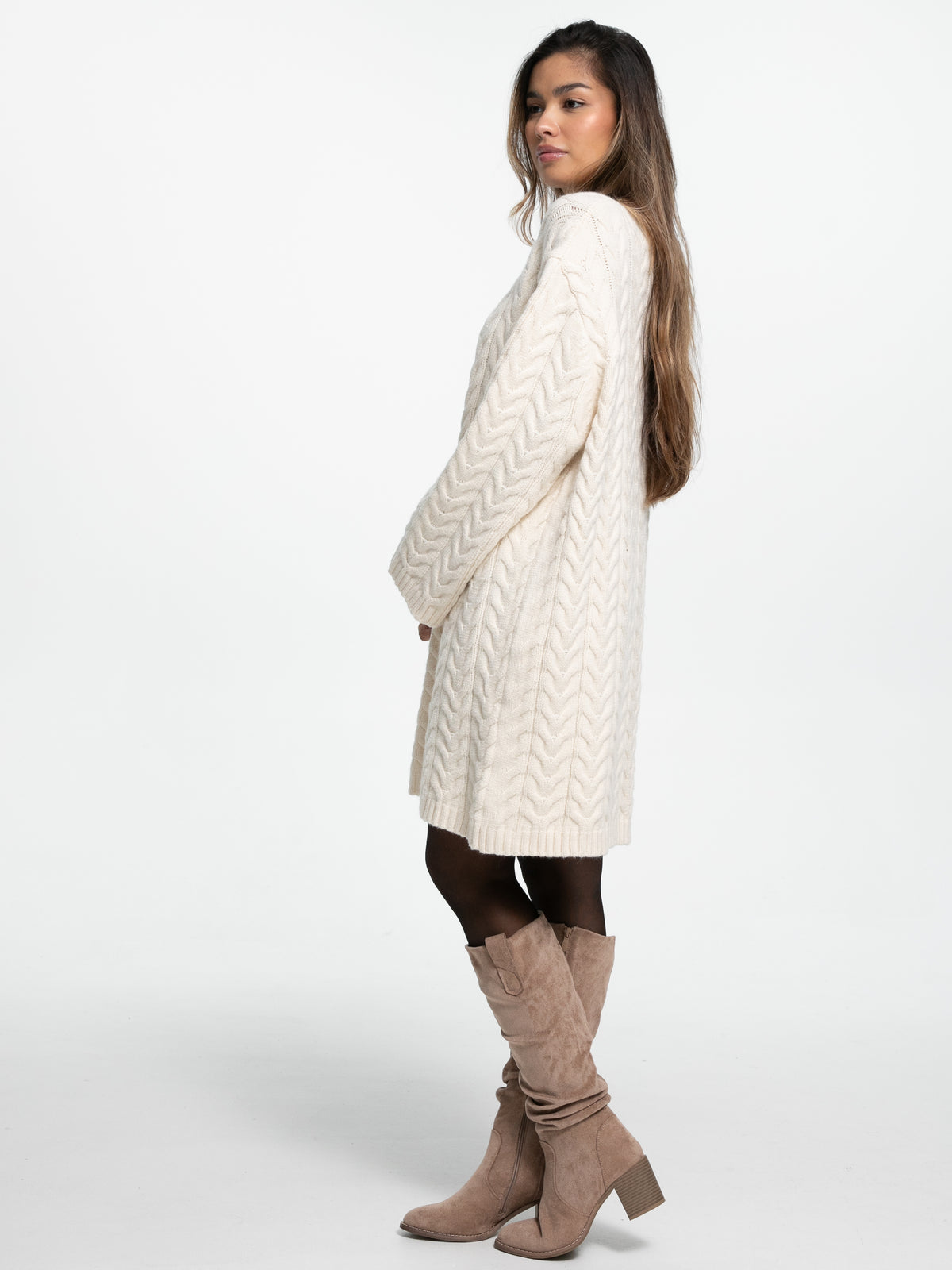 Strick-Pulloverkleid mit Zopfmuster "Lissan" in Creme