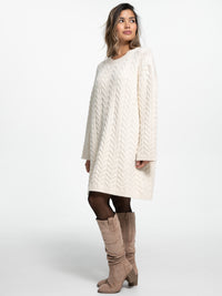 Strick-Pulloverkleid mit Zopfmuster "Lissan" in Creme
