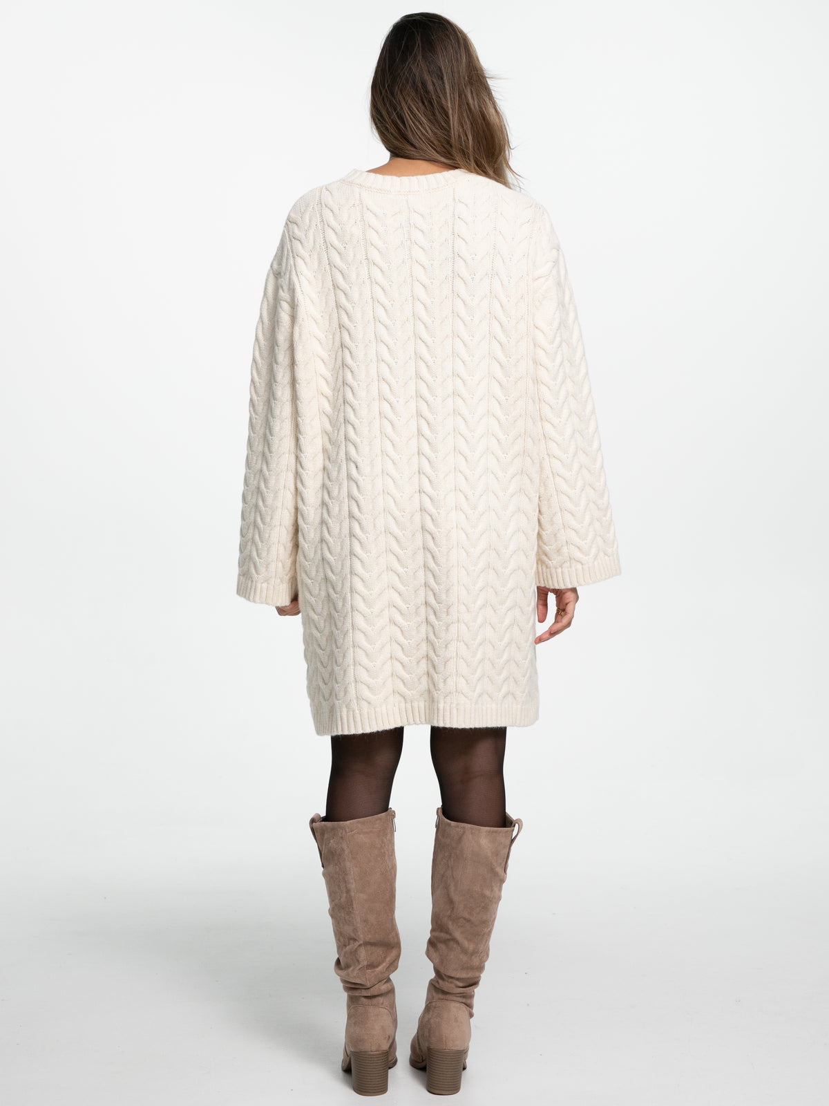 Strick-Pulloverkleid mit Zopfmuster "Lissan" in Creme