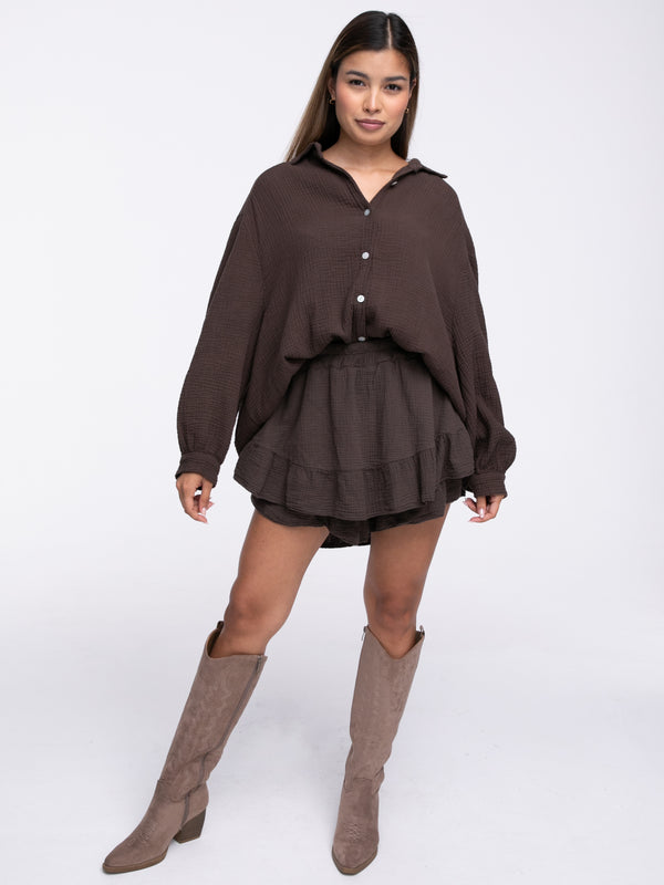 Musselin-Bluse "Wanda" in Braun