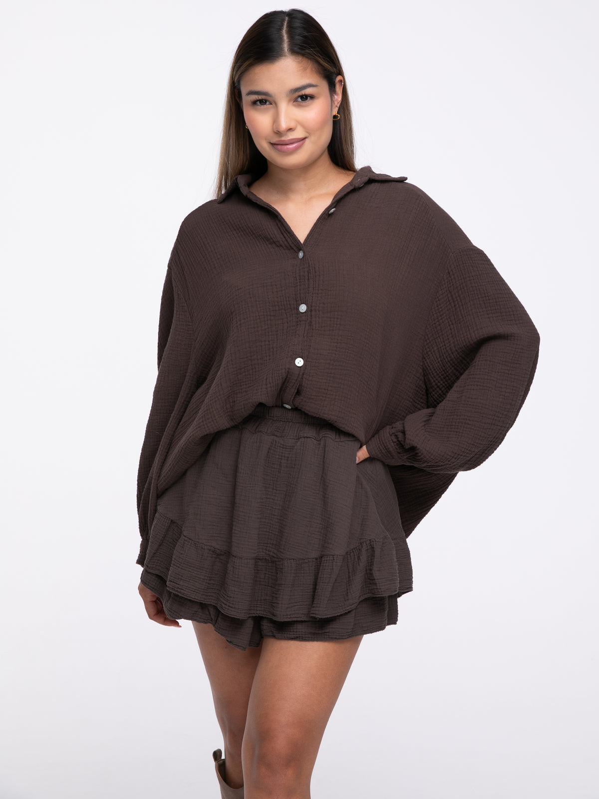Musselin-Bluse "Wanda" in Braun