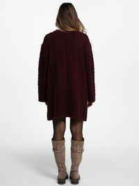 Strick-Pulloverkleid mit Zopfmuster "Lissan" in Burgundy