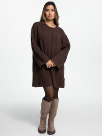 Strick-Pulloverkleid mit Zopfmuster "Lissan" in Choco