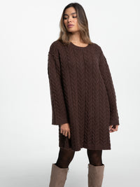 Strick-Pulloverkleid mit Zopfmuster "Lissan" in Choco