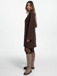 Strick-Pulloverkleid mit Zopfmuster "Lissan" in Choco