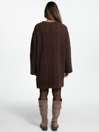 Strick-Pulloverkleid mit Zopfmuster "Lissan" in Choco