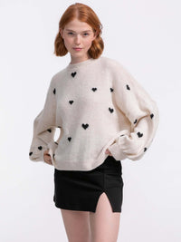 Strickpullover "Lovebird" in Creme/Schwarz