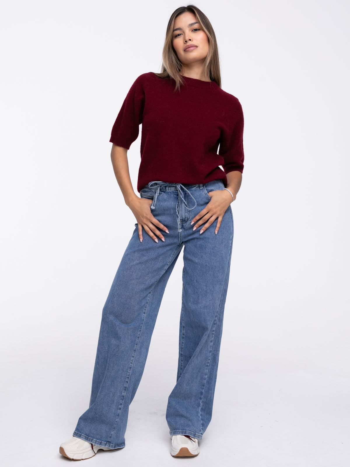 Kurzarm Pullover "Medina" in Burgundy