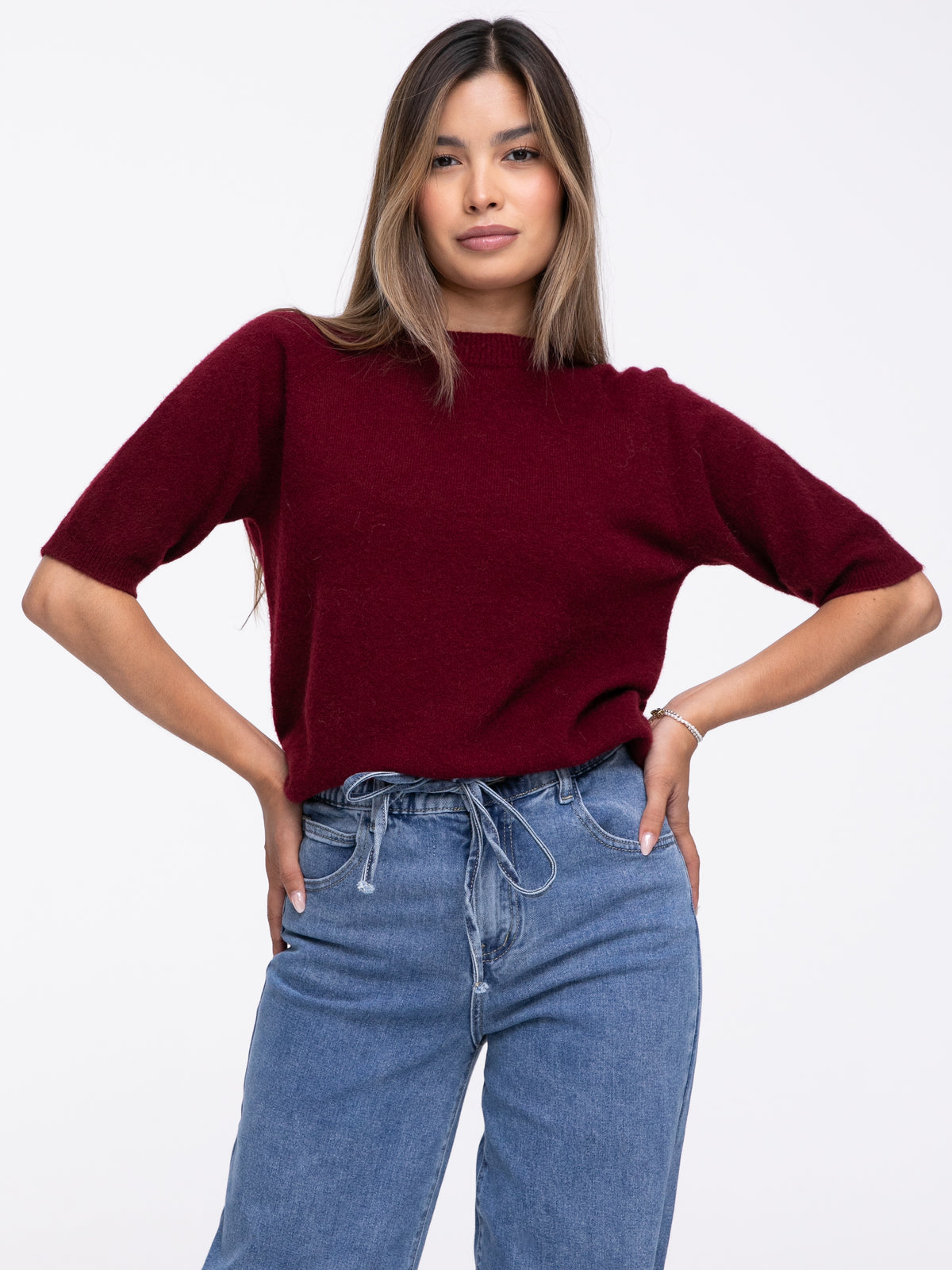 Kurzarm Pullover "Medina" in Burgundy