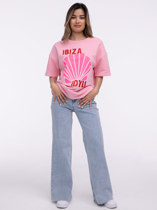 Kurzarm Sweater "Ibiza Idyll" in Rosa
