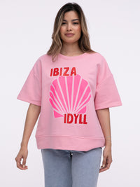 Kurzarm Sweater "Ibiza Idyll" in Rosa
