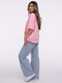Kurzarm Sweater "Ibiza Idyll" in Rosa