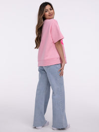 Kurzarm Sweater "Ibiza Idyll" in Rosa