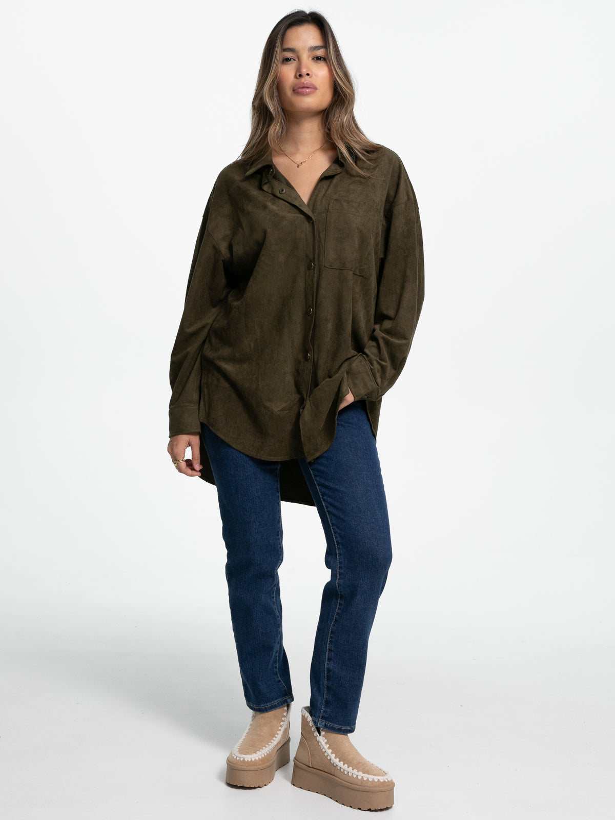 Bluse in Wildlederoptik "Valerie" in Khaki