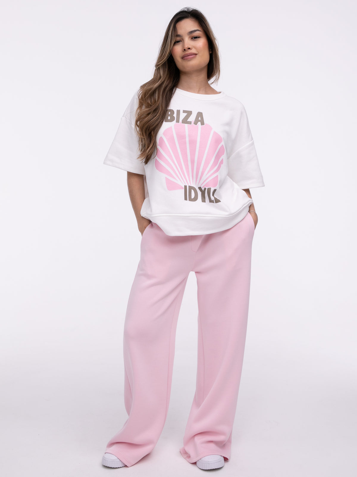 Kurzarm Sweater "Ibiza Idyll" in Weiß