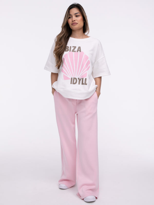 Kurzarm Sweater "Ibiza Idyll" in Weiß