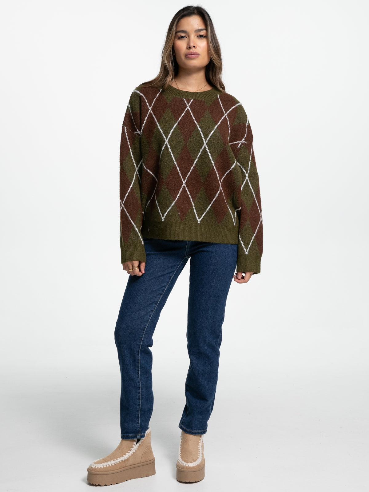 Pullover "Carolyn" in Khaki/Braun