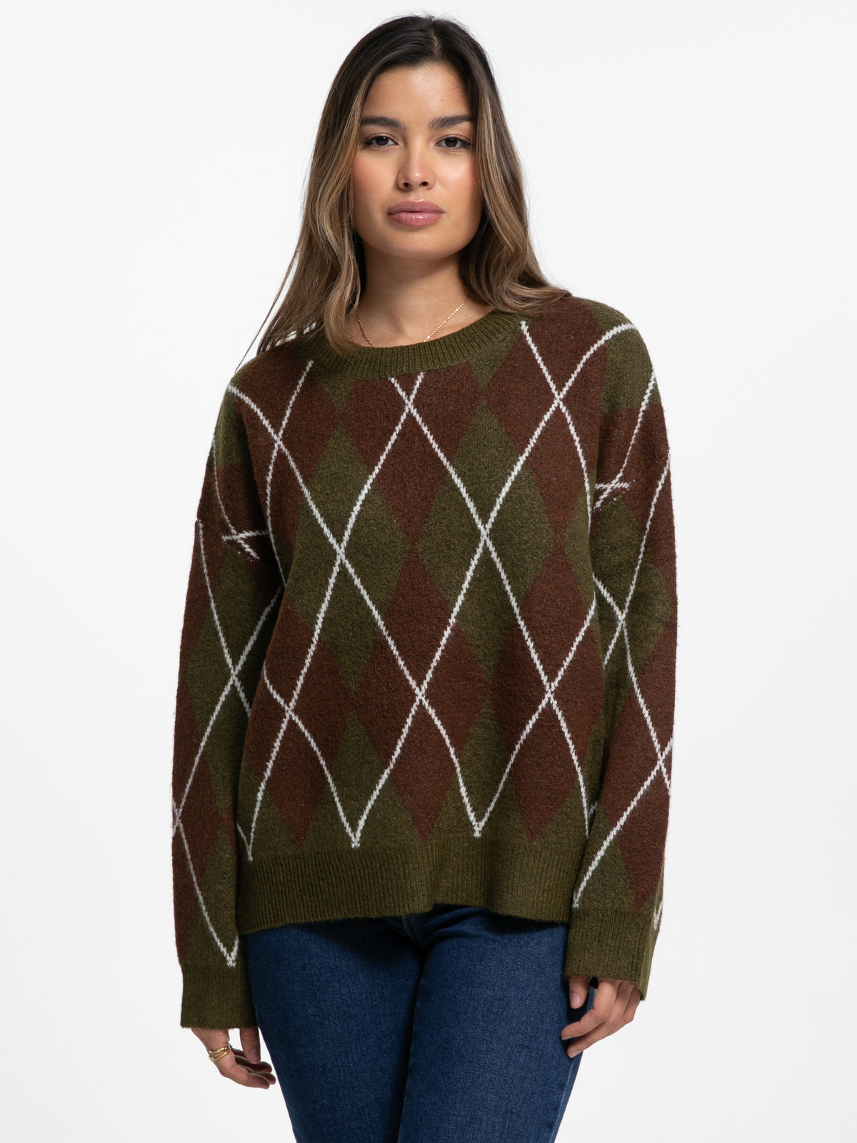 Pullover "Carolyn" in Khaki/Braun
