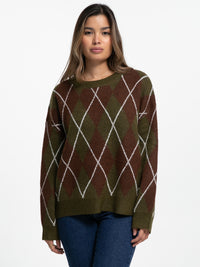 Pullover "Carolyn" in Khaki/Braun