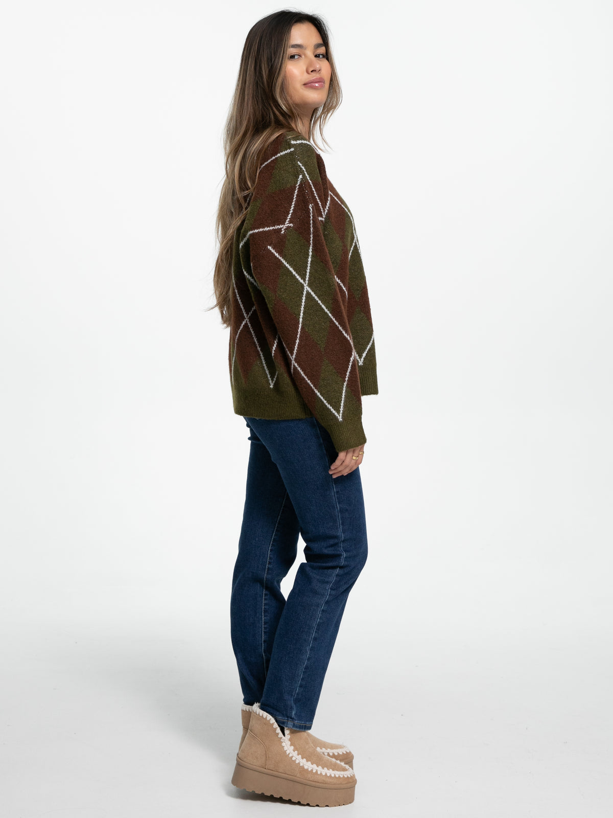 Pullover "Carolyn" in Khaki/Braun