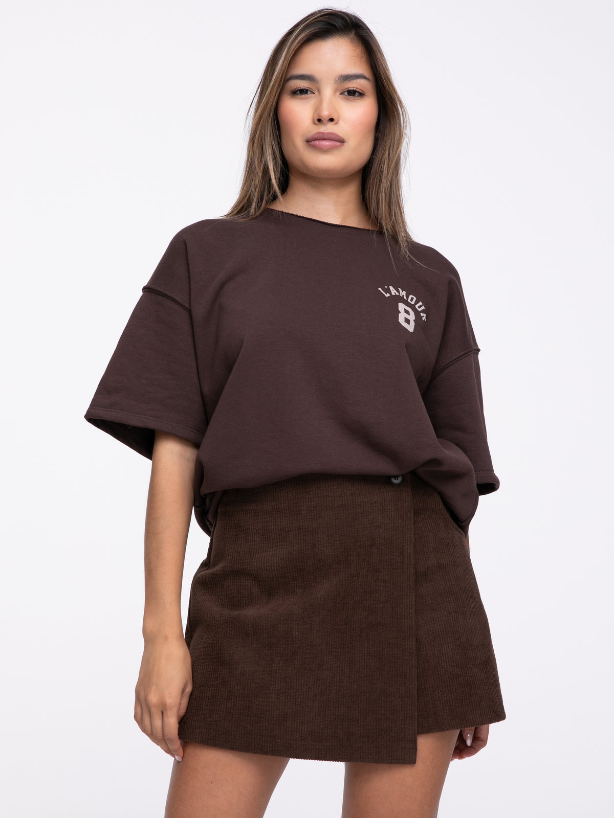 Kurzarm Sweater "L'amour" in Braun