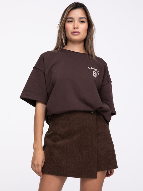 Kurzarm Sweater "L'amour" in Braun