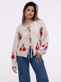Bow-Cardigan "Cherry" in Creme