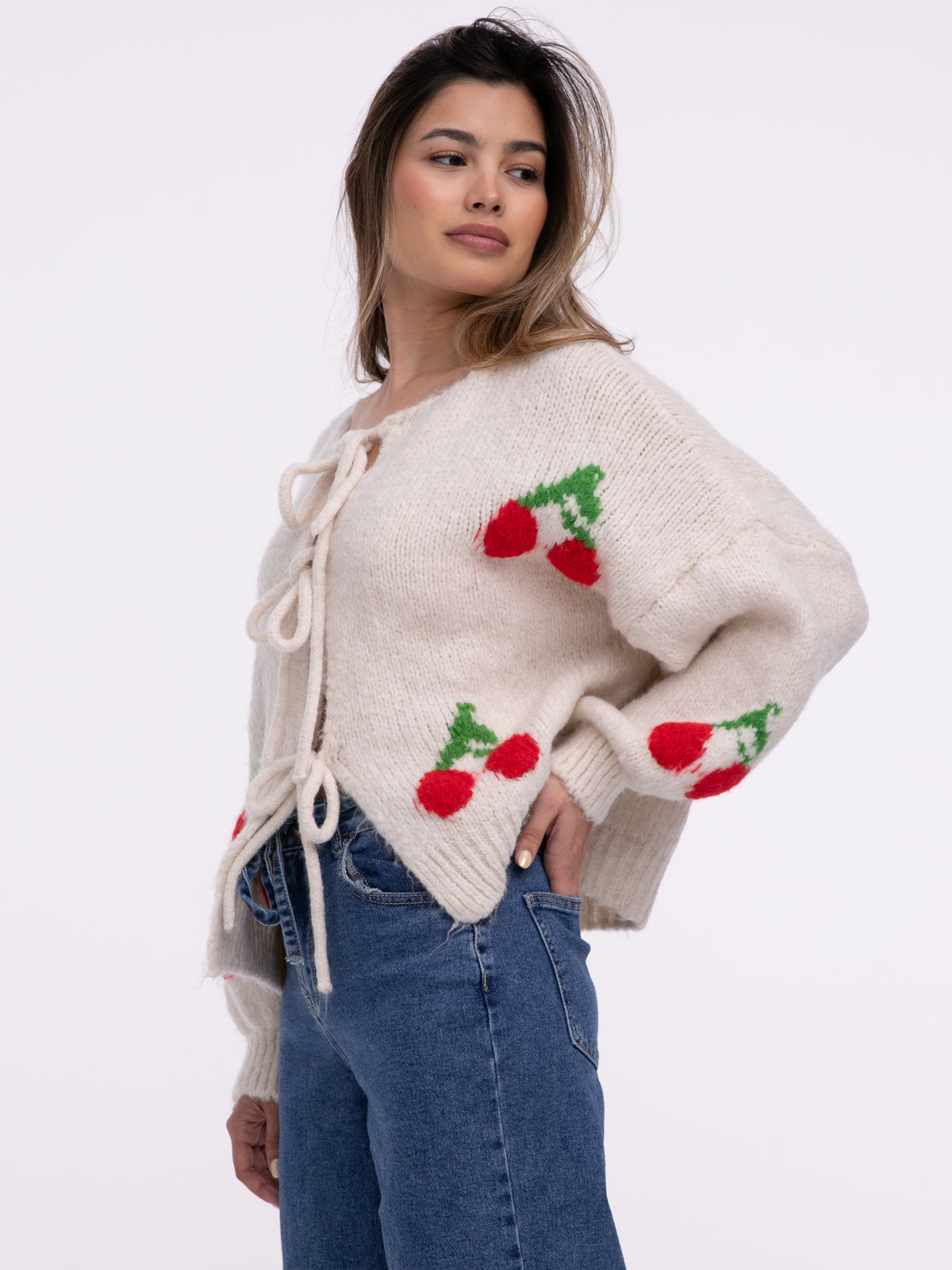 Bow-Cardigan "Cherry" in Creme
