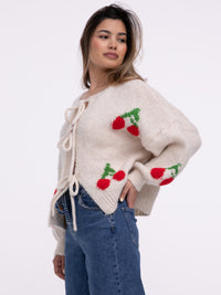 Bow-Cardigan "Cherry" in Creme