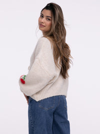 Bow-Cardigan "Cherry" in Creme