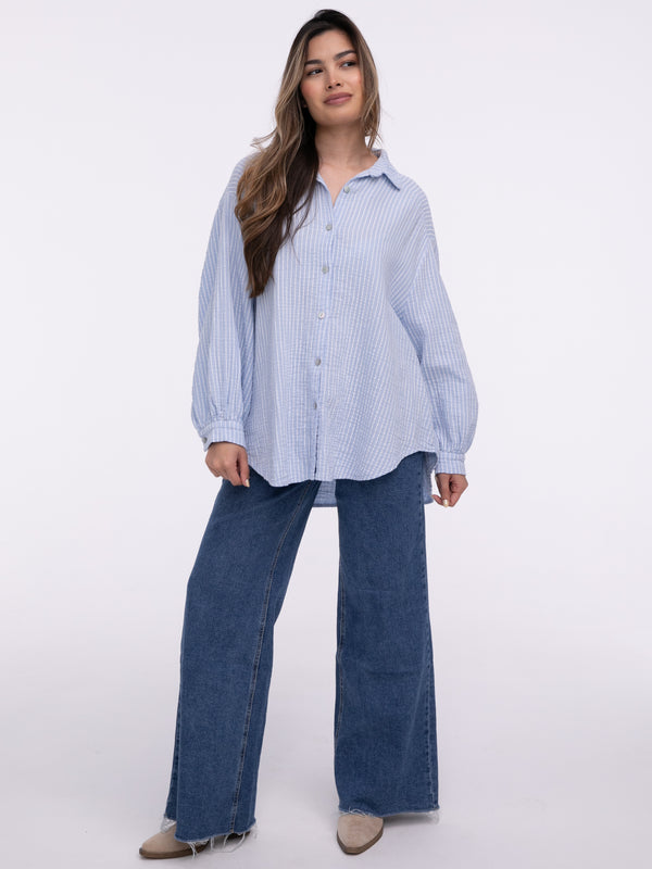 Musselin-Bluse "Stripes" in Blau