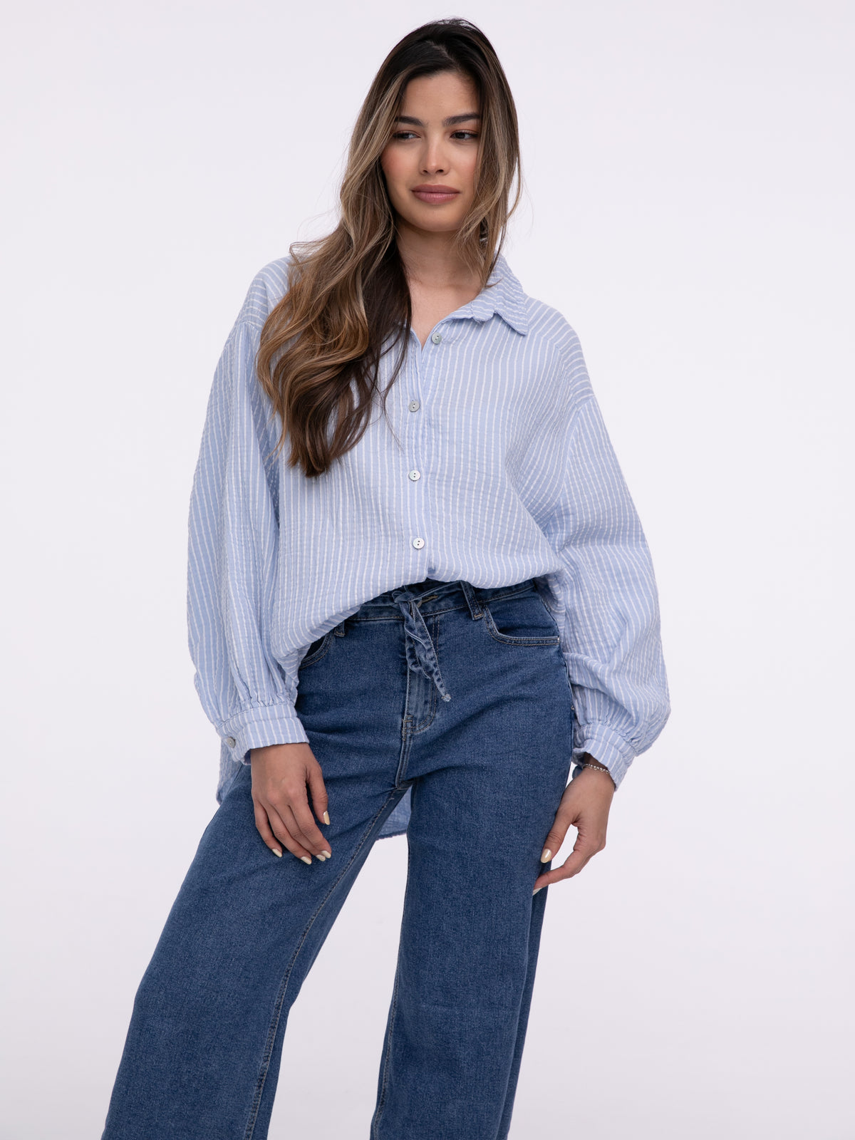 Musselin-Bluse "Stripes" in Blau