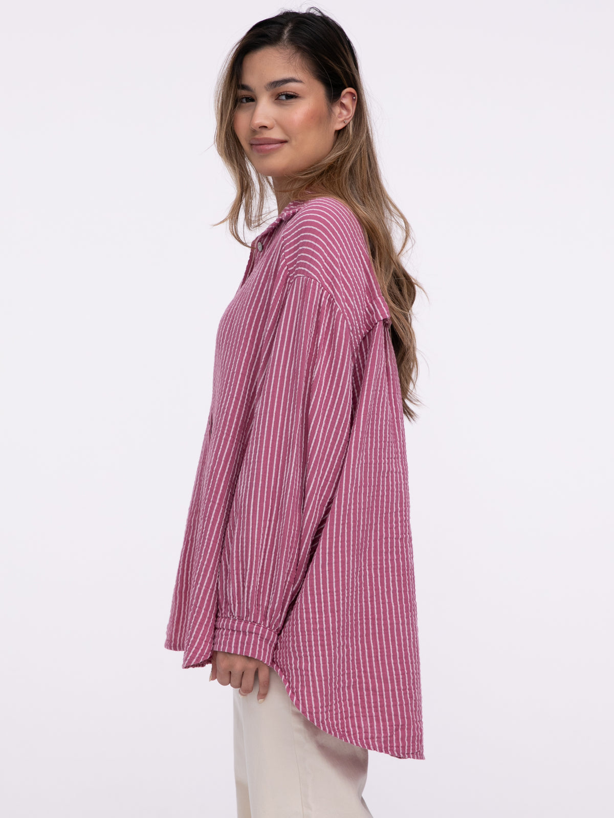 Musselin-Bluse "Stripes" in Berry